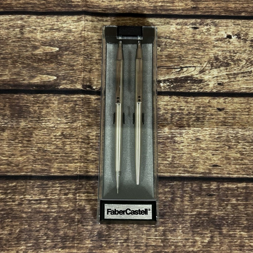 Vintage Faber Castell‎ Ball Point Pen & Pencil Set Chrome Spain Inoxcrom 2001